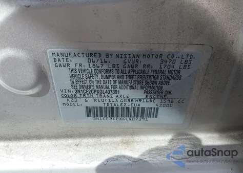 2016 Nissan Versa Note Sl z USA, uszkodzony, nr VIN 3N1CE2CPXGL407391
